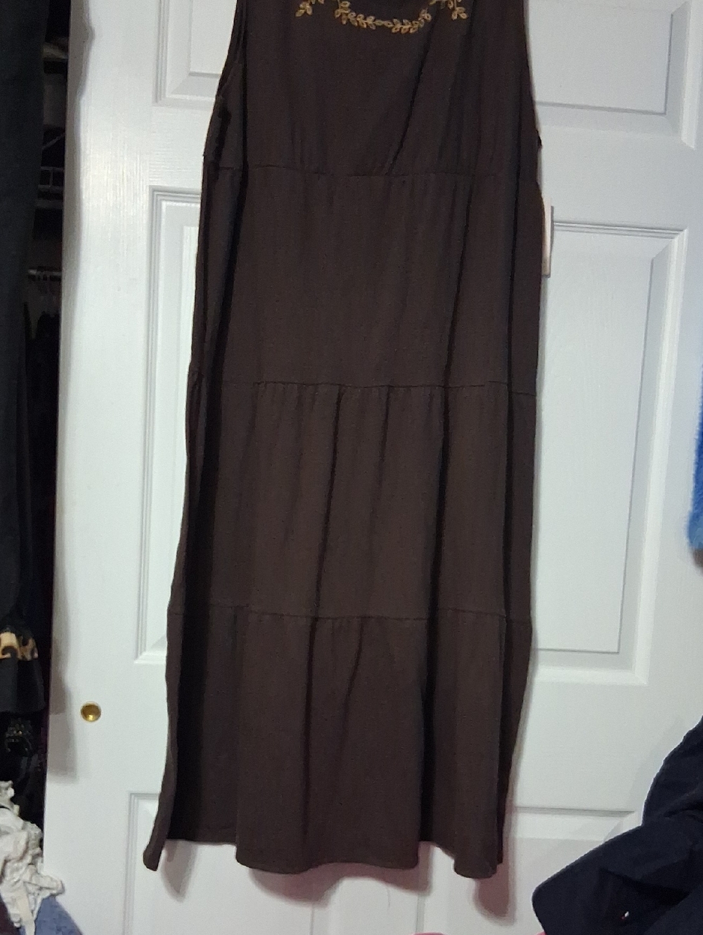 White Stag Brown Tiered Maxi Dress with Embroidered Yoke Sz 2X